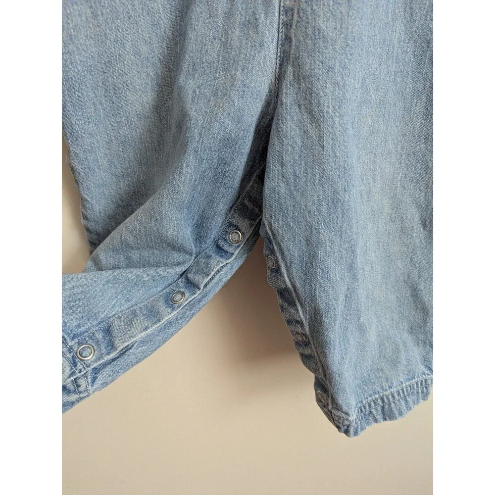 Vtg BABY GAP 90s Denim Utility Jumpsuit Coverall Romper Pocket Snap 18 24 Mo Y2K